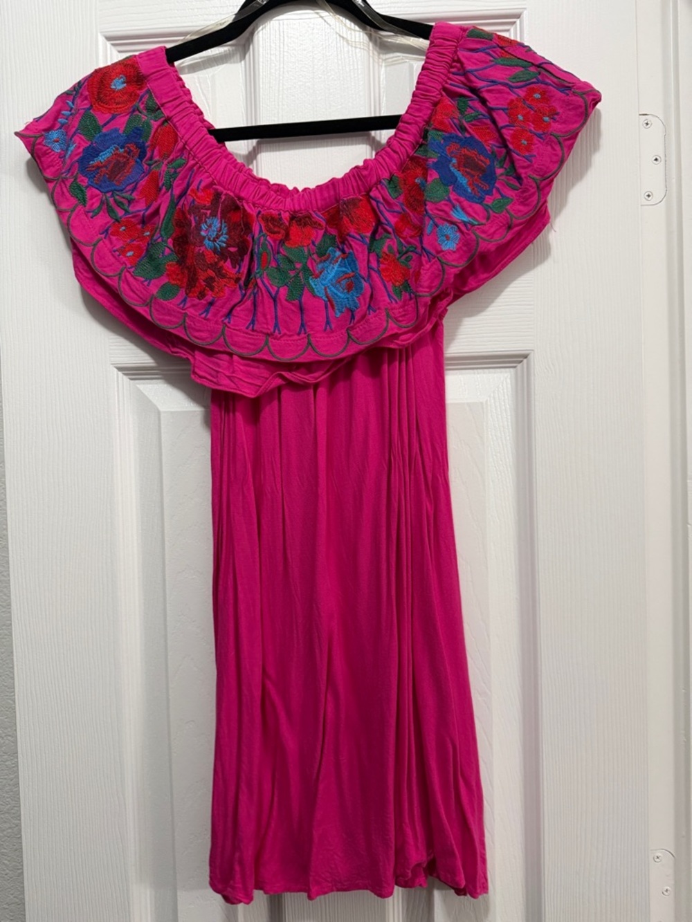 Umgee Hot Pink Embroidered Off-Shoulder Mini Dress
